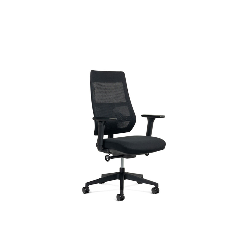 Silla rocada direccion con brazos regulables base polimero respaldo de malla y asiento en tela negro
