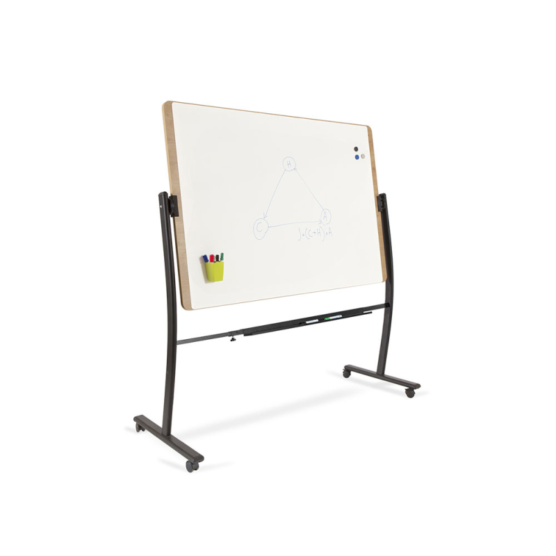 Pizarra blanca rocada lacada magnetica marco aluminio doblecara volteable curve con ruedas 100x150 cm