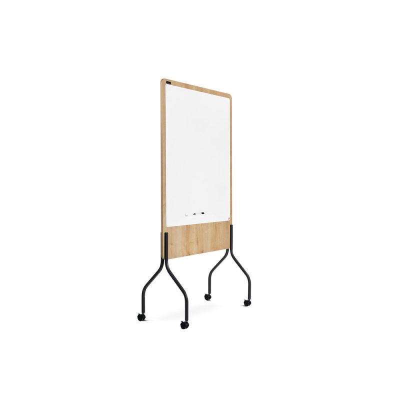 Pizarra blanca rocada doble cara lacada magnetica tablero melamina roble base con 4 ruedas 92x125 cm