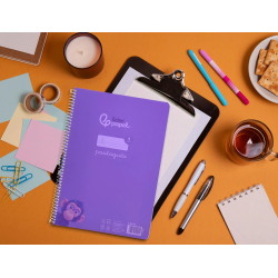 Cuaderno espiral liderpapel a4 pautaguia tapa plastico 80h 90gr cuadro pautado 4mm con margen color lila