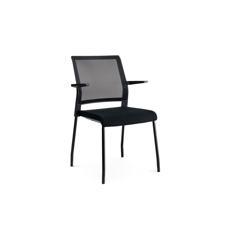Silla rocada confidente brazos fijos estructura metalica asiento tela ignifuga negro respaldo malla