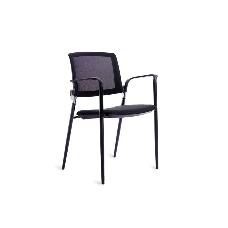 Silla rocada confidente brazos fijos estructura metalica asiento tela ignifuga negro respaldo malla
