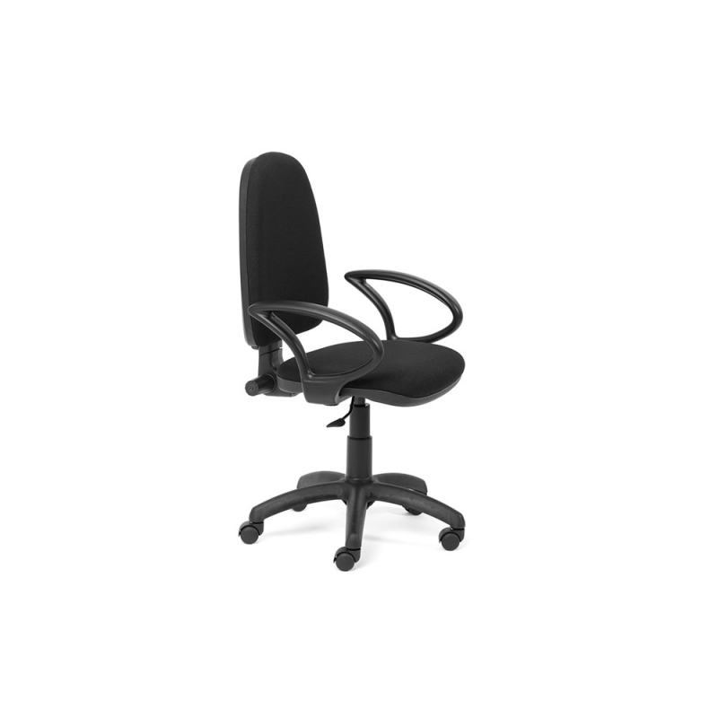 Silla rocada de oficina brazos fijos base nylon respaldo y asiento tela ignifuga negro