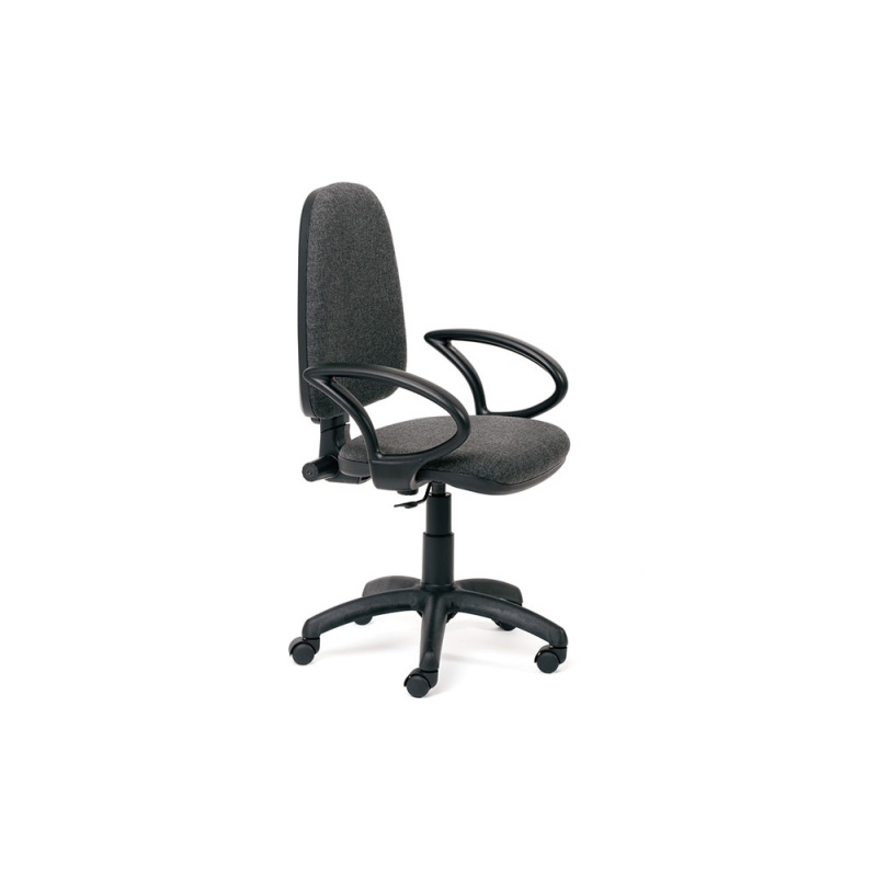 Silla rocada de oficina brazos fijos base nylon respaldo y asiento tela ignifuga gris