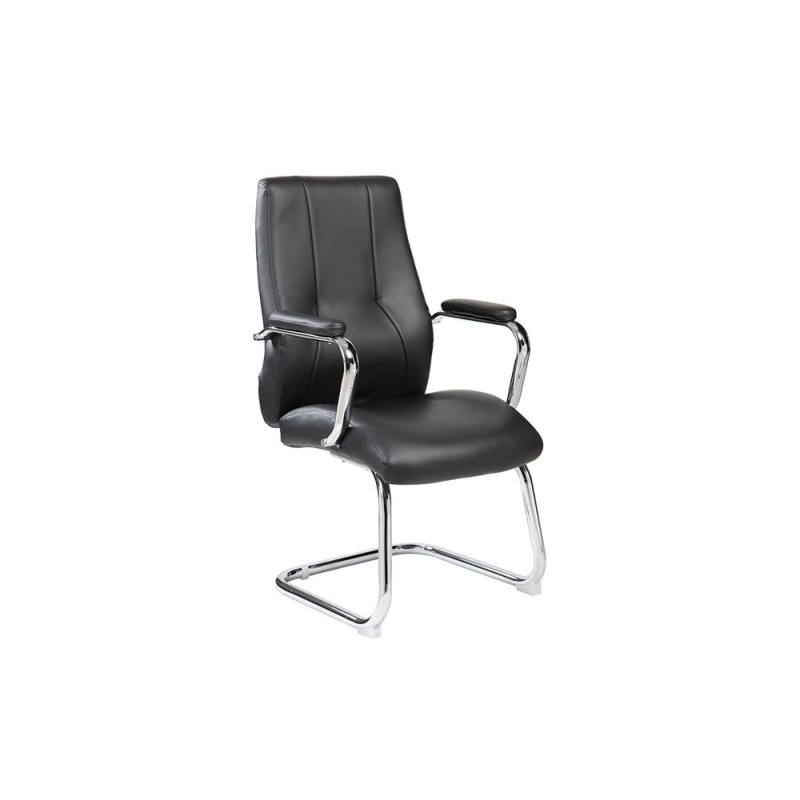 Silla rocada confidente brazos fijos estructura cromada asiento y respaldo tapizado similpiel negro