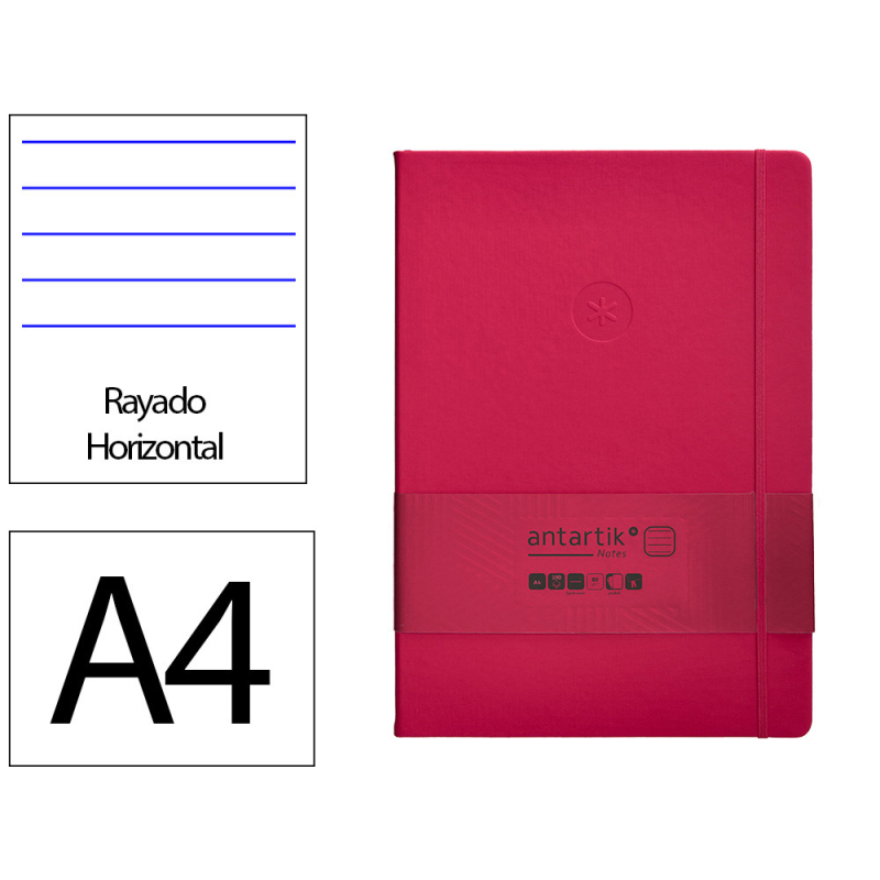 Cuaderno con gomilla antartik notes tapa dura a4 hojas rayas burdeos 100 hojas 80 gr fsc