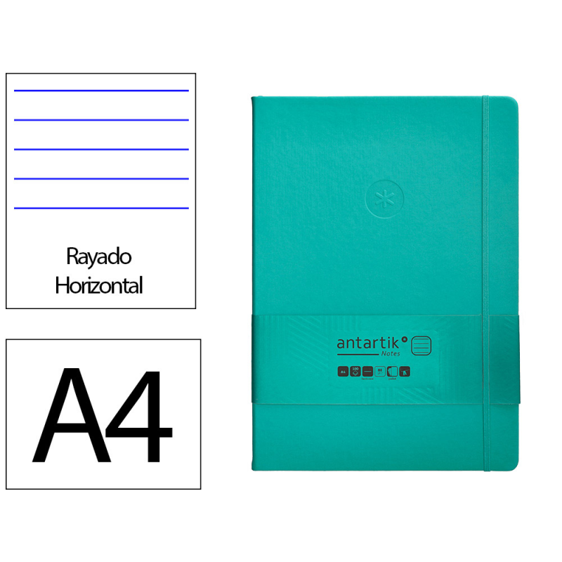 Cuaderno con gomilla antartik notes tapa dura a4 hojas rayas turquesa 100 hojas 80 gr fsc