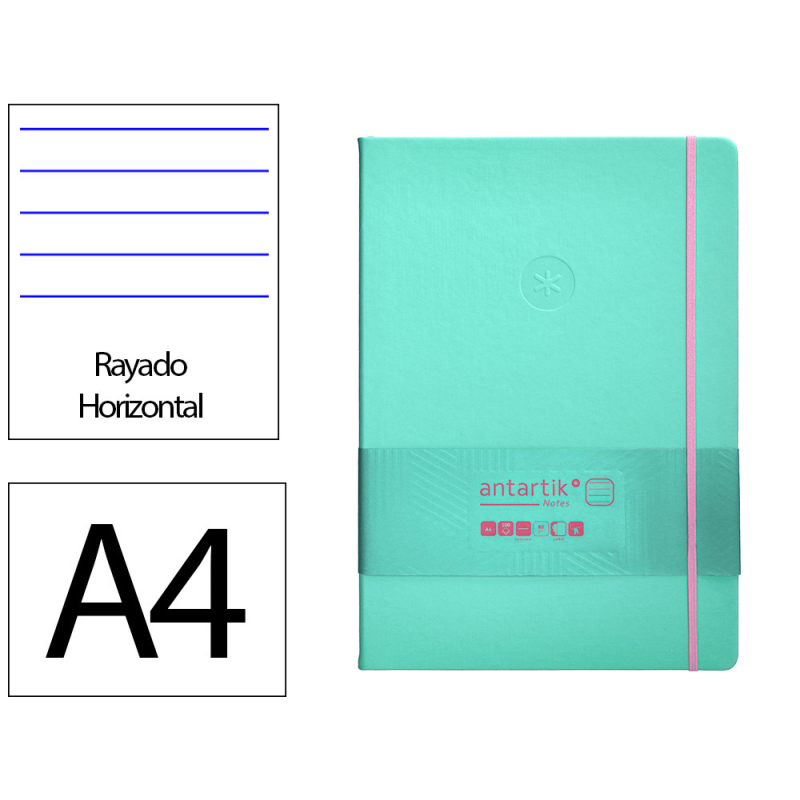 Cuaderno con gomilla antartik notes tapa dura a4 hojas rayas rosa y turquesa 100 hojas 80 gr fsc
