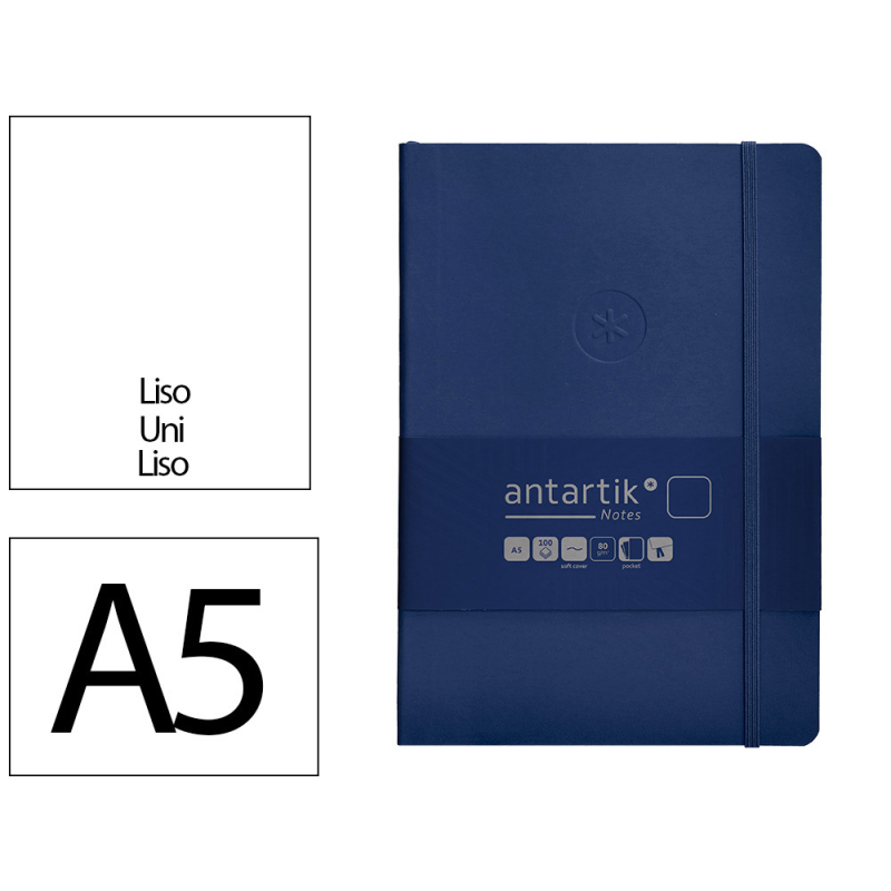 Cuaderno con gomilla antartik notes tapa blanda a5 hojas lisas azul marino 80 hojas 80 gr fsc