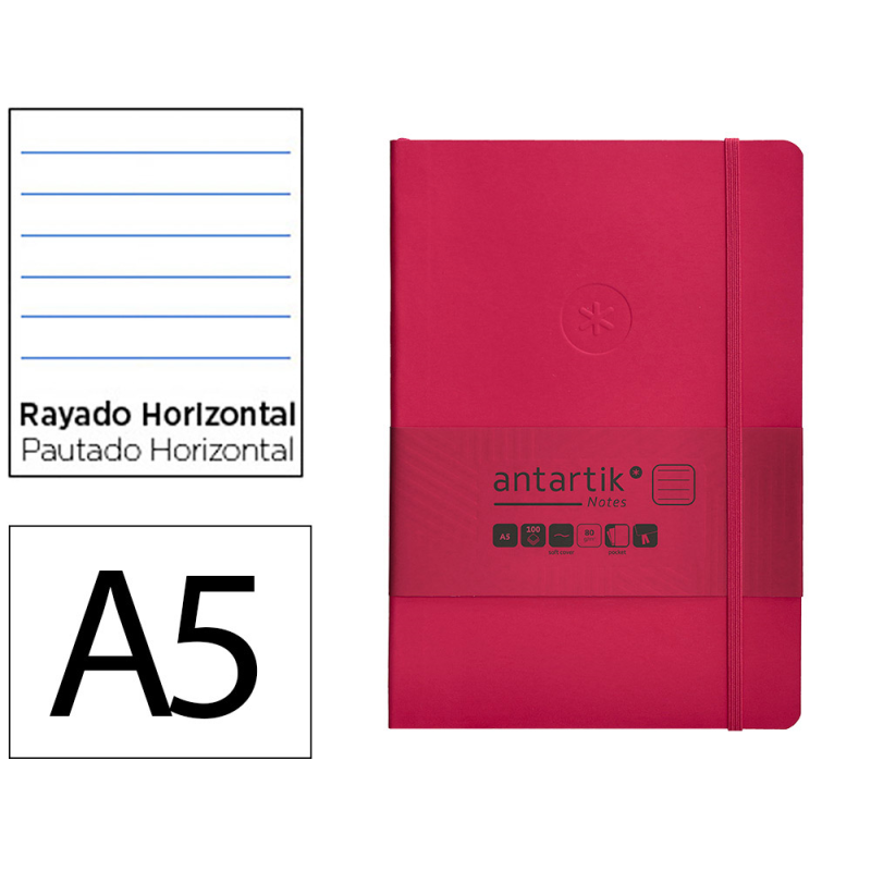 Cuaderno con gomilla antartik notes tapa blanda a5 hojas rayas burdeos 80 hojas 80 gr fsc
