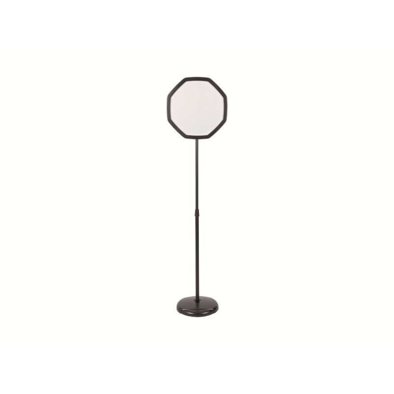 Expositor de pie bi-office forma octogonal magnetico ajustable altura color negro 1650x300 mm