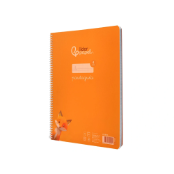Cuaderno espiral liderpapel a4 pautaguia tapa plastico 80h 90gr cuadro pautado 4mm con margen color naranja