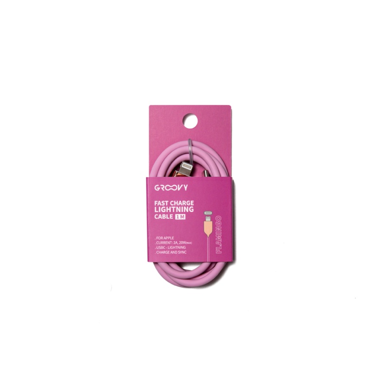 Cable groovy usb 2.0 a usb c apple lightning longitud 1 mt silicona color rosa flamenco