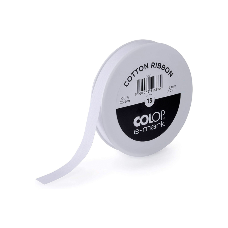 Cinta algodon colop ancho 15 mm para impresora e-mark rollo de 25 mt
