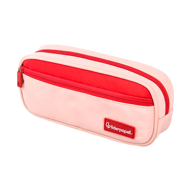 Estuche portatodo liderpapel duo 2 cremalleras con bolsillofrontal rosa 20x90x50 mm