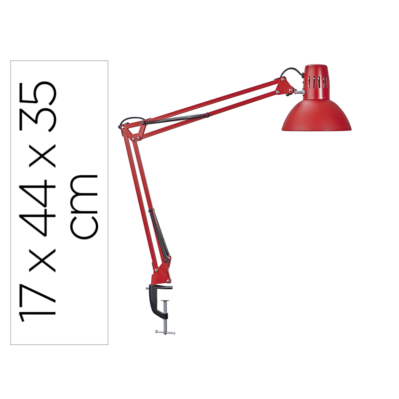 Lampara de escritorio maul metal 57w doble brazo cabezal orientable pinza roja