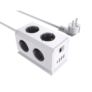 Regleta q-connect enchufe multiple 10 en 1 cable 1,4 mt 6 tomas de corriente+3 usb+1 usb tipo c 140x76x87mm