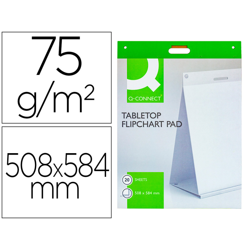 Bloc congreso q-connect liso autoadhesivo sobremesa 508x584 mm 20 hojas papel blanco de 75g/m2 fsc