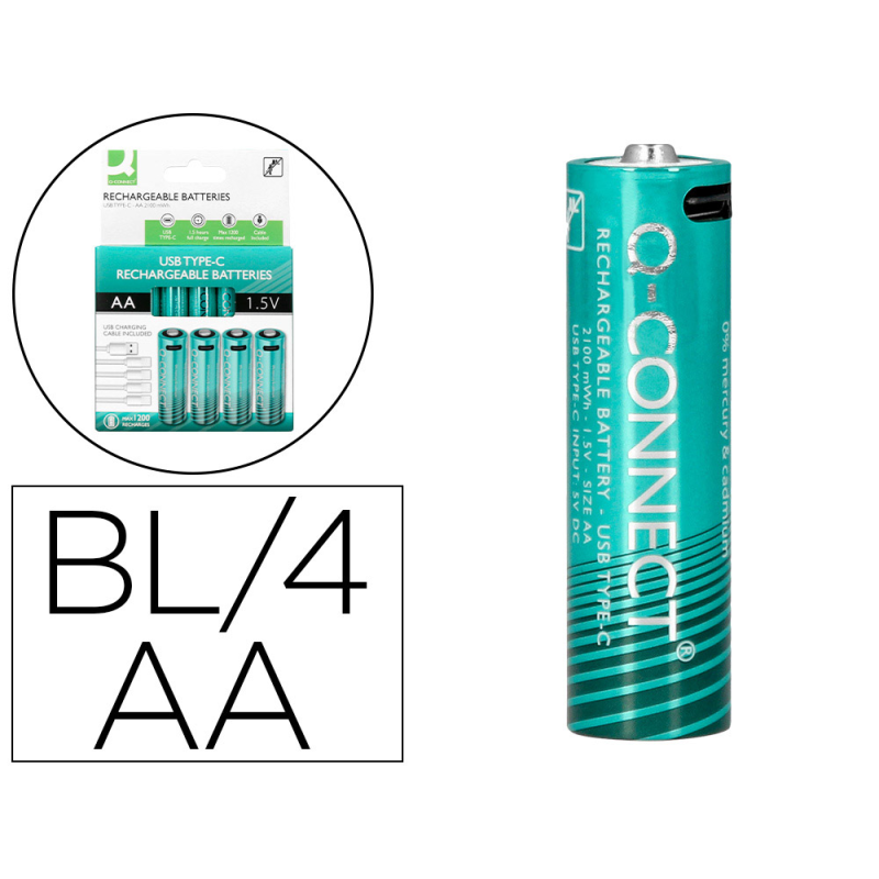 Pila q-connect aa recargable por usb-c blister de 4 unidades