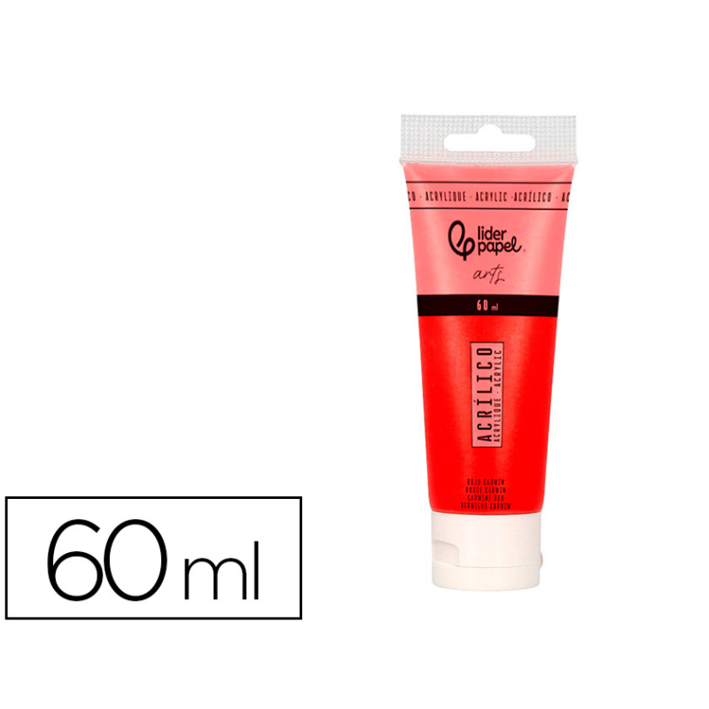 Pintura acrilica liderpapel tubo de plastico de 60 ml color rojo carmin