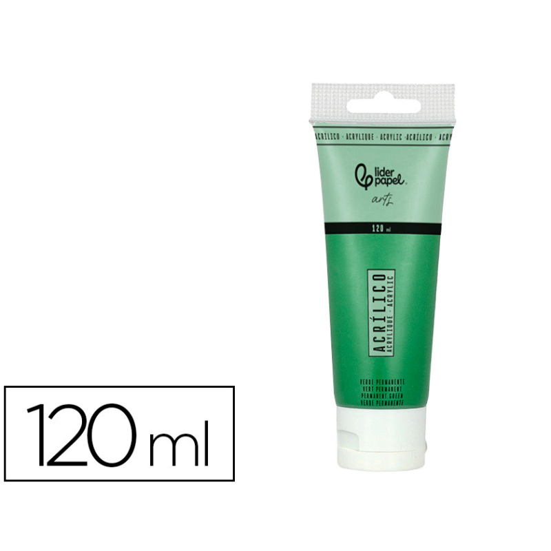 Pintura acrilica liderpapel tubo de plastico de 120 ml color verde permanente