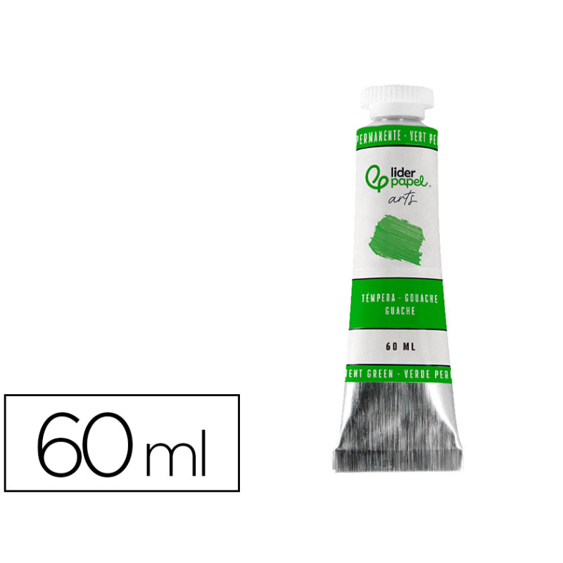 Pintura gouache/tempera liderpapel tubo de aluminio de 60 ml color verde permanente
