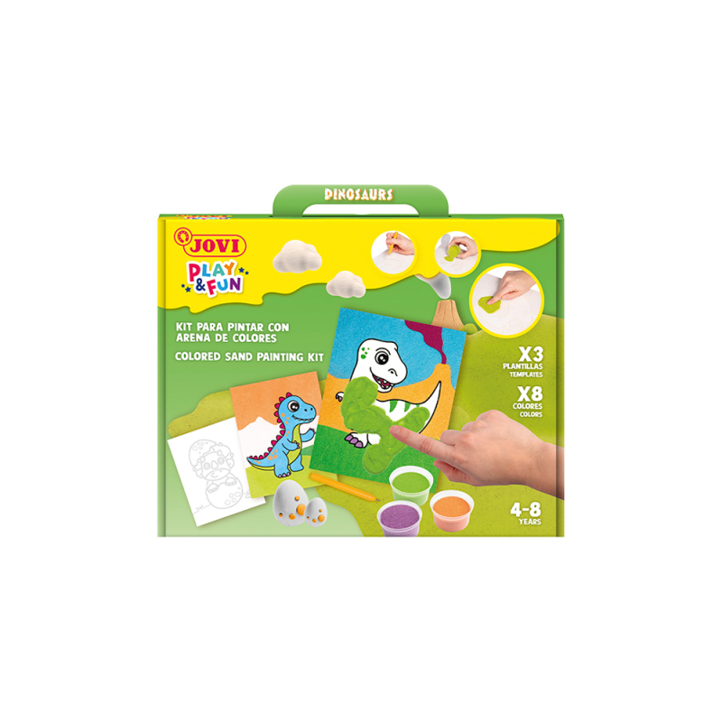 Juego jovi play&fun pinta con arena de colores dinosaurios