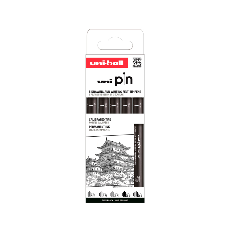 Rotulador uniball pin calibrado micrometrico clasico i color negro blister de 5 unidades