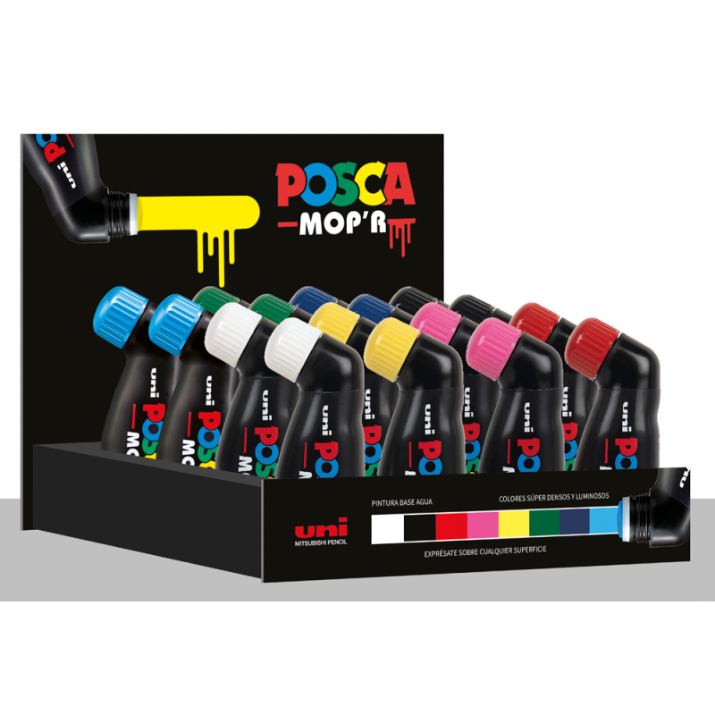 Rotulador uni posca mop r pcm-22 marcador de pintura redonda 3-19 mm expositor de 16 unidades colores surtidos