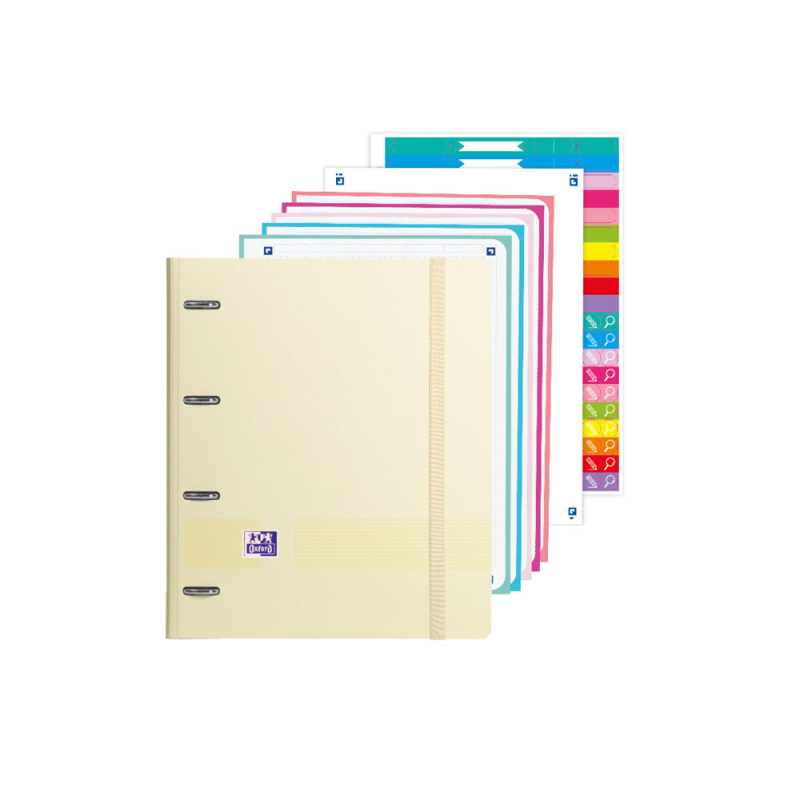 Carpeta con recambio oxford ebinder l&g pastel din a4+ 4 anillas 35 mm recambio 80 h cuadro 5 mm + juego 5
