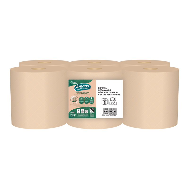 Papel secamanos amoos naturally soft 2 capas pasta cruda paquete de 6 rollos 125 m