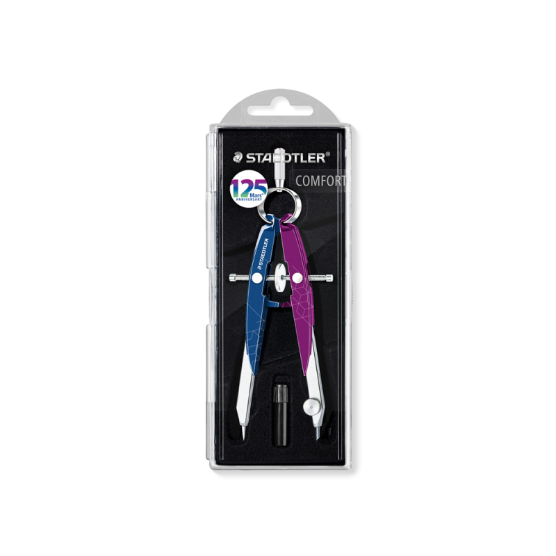 Compas staedtler micrometrico mars 556 azul/lila con husillo y rueda central