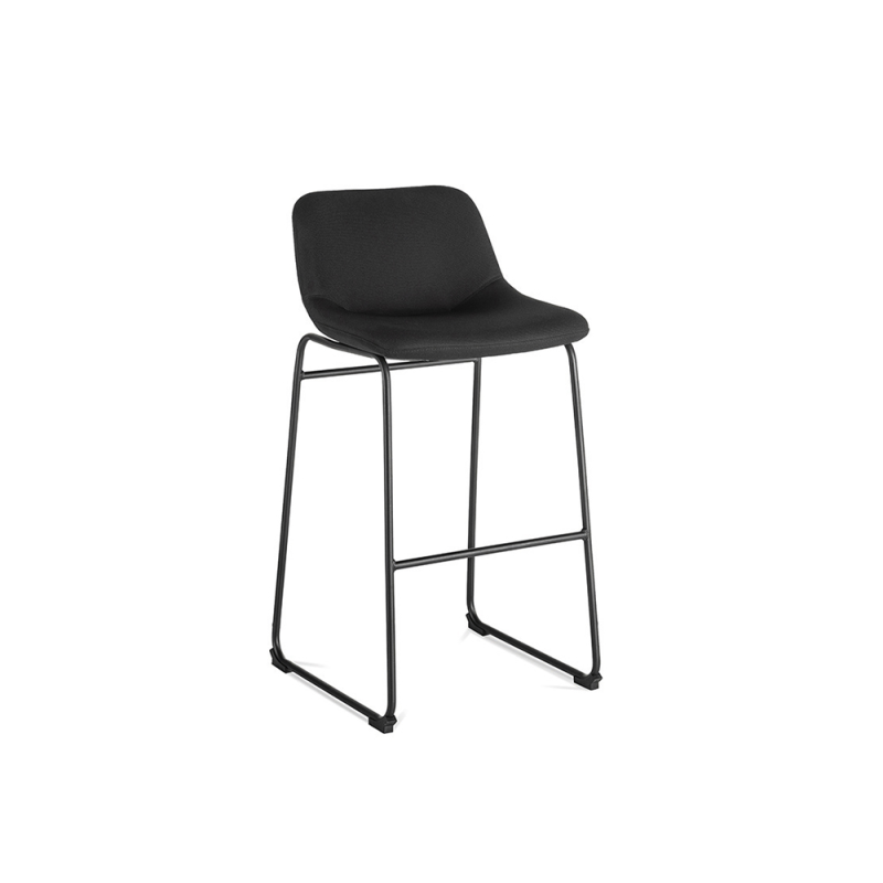 Taburete alto rocada con asiento y respaldo bajo tapizado tela ignifuga base metalica acero color negro