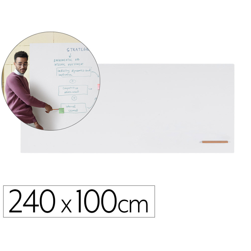 Pizarra blanca bi-office loop magnetica acero lacado sin marco 240x100 cm