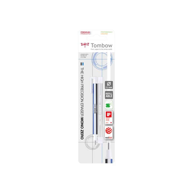 Portagomas tombow mono zero con clip goma redonda 2,3mm diametro + 2 recambios