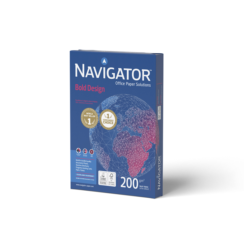 Papel fotocopiadora navigator bold design din a4 200 gr papel multiuso ink-jet y laser paquete de 150 hojas