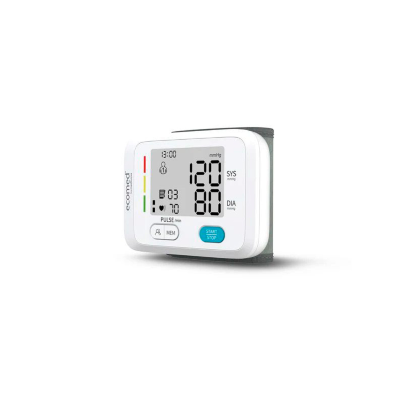 Tensiometro de muñeca medisana ecomed automatico con memoria dual y detector de arritmias