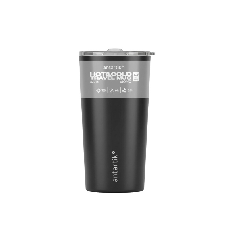 Vaso termico antartik mono tapa hermetica acero inoxidable libre de bpa negro 520 ml