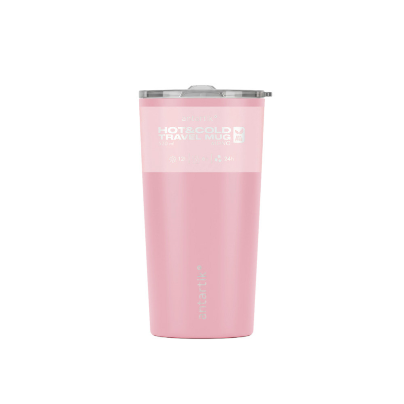 Vaso termico antartik mono tapa hermetica acero inoxidable libre de bpa rosa 520 ml