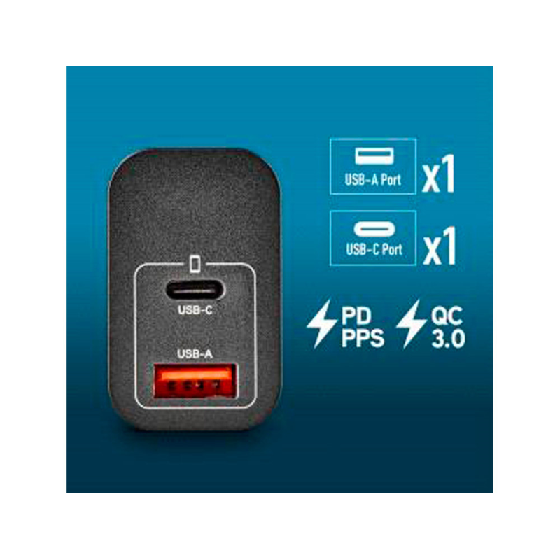 Cargador ngs de pared gan ultrarapido para portatil 30w usb-c + usb-a