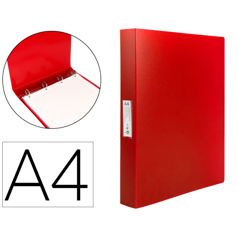Carpeta liderpapel 4 anillas 25 mm mixtas polipropileno din a4 rojo translucido