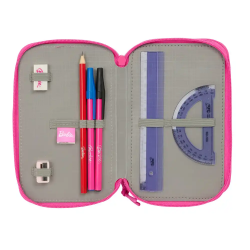 Plumier escolar safta triple cremallera 37 piezas barbie 195x125x55 mm