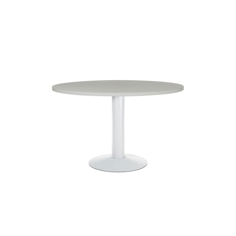 Mesa de reunion rocada meeting 3006atw02 estructura columna acero blanco tablero madera gris 120 cm diametro