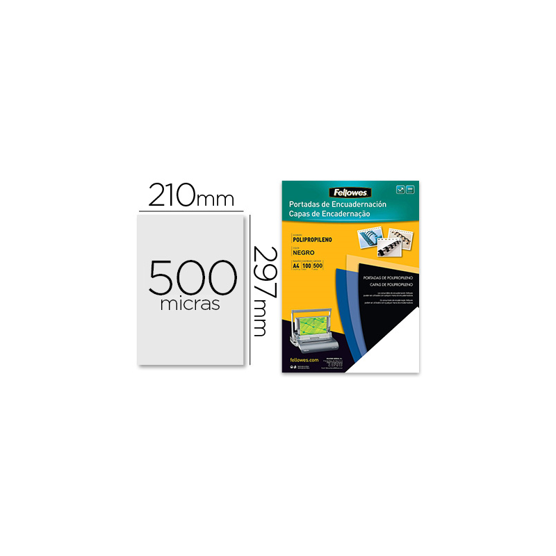 Tapa de encuadernacion fellowes din a4 polipropileno negro 500 micras pack de 100 unidades
