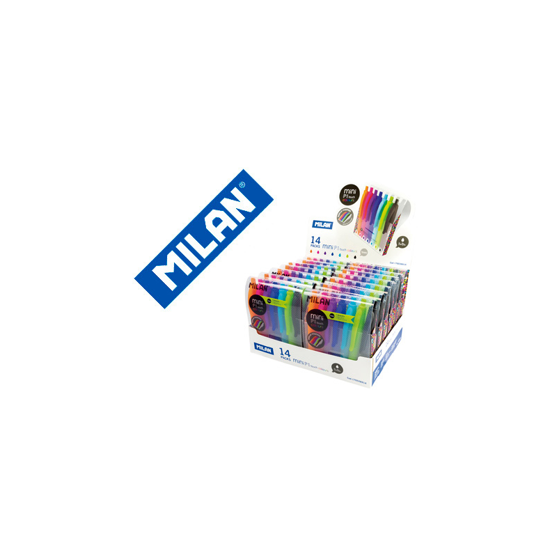 Boligrafo milan p1 retractil 1 mm touch mini estuche de 7 unidades colores surtidos expositor de 14 estuches