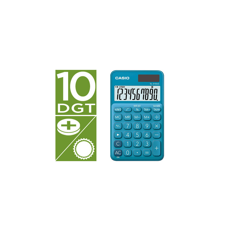 Calculadora casio sl-310uc-bu bolsillo 10 digitos tax +/- tecla color azul