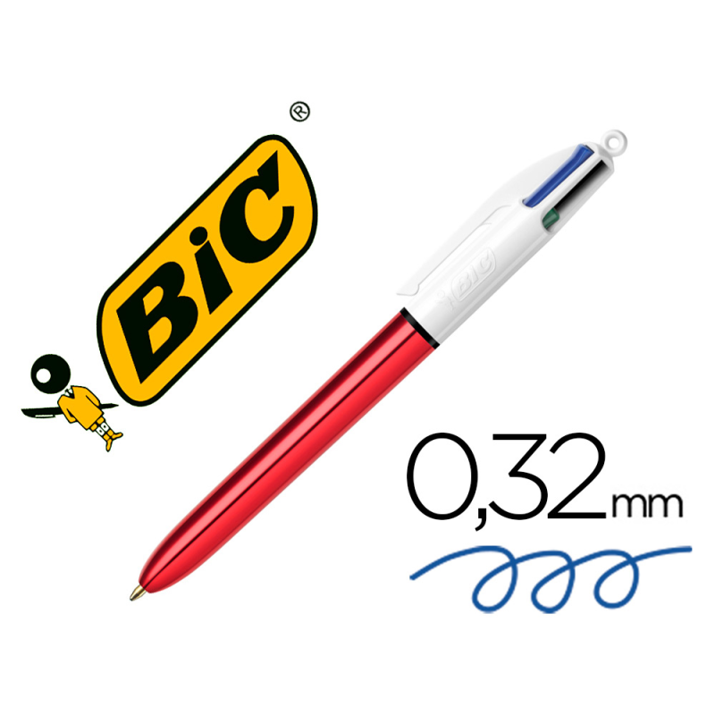Boligrafo bic cuatro colores shine rojo punta de 1 mm