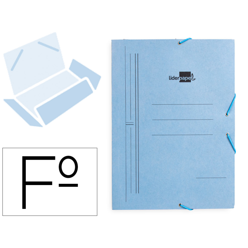 Carpeta liderpapel gomas tres solapas carton pintado folio color azul