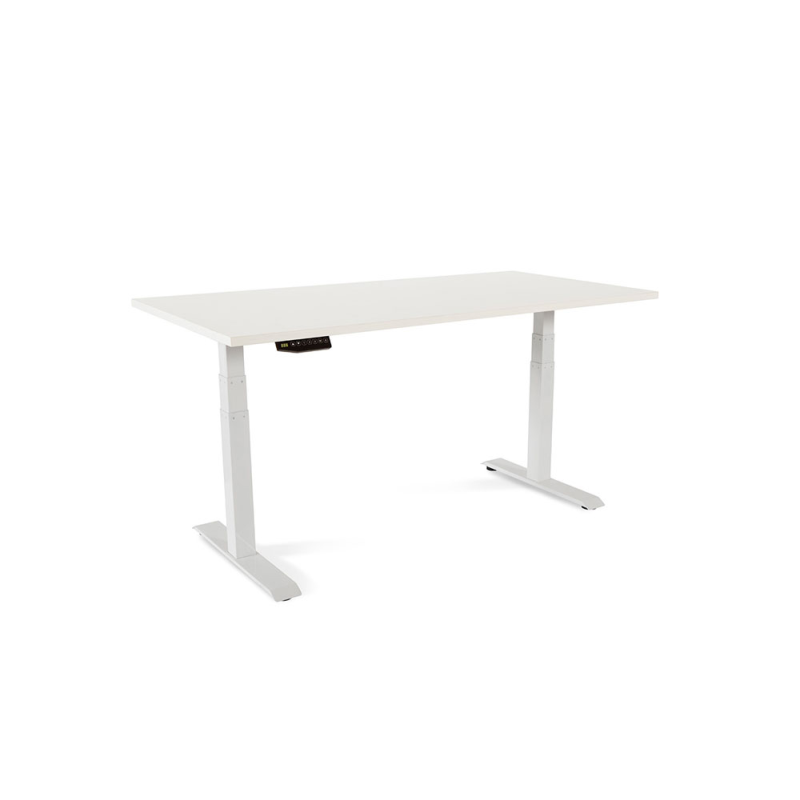 Mesa rocada regulable en altura electricamente hasta 129 cm estructura de acero tablero 160 cm color blanco
