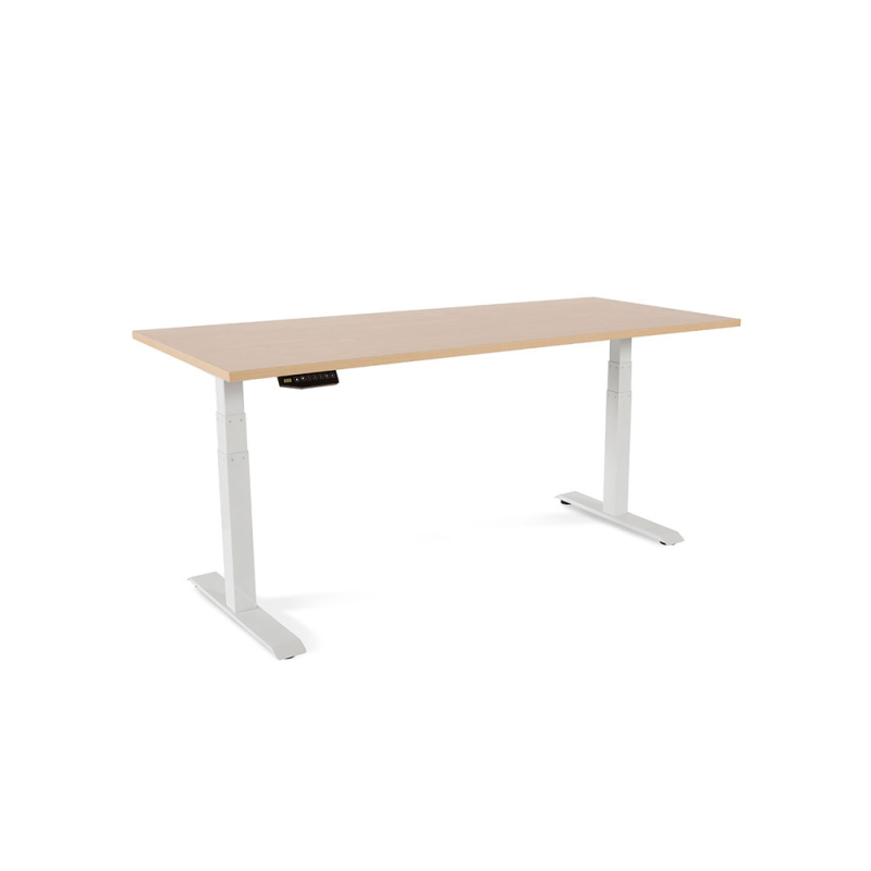 Mesa rocada regulable en altura electricamente hasta 129 cm estructura de acero tablero 180 cm color haya